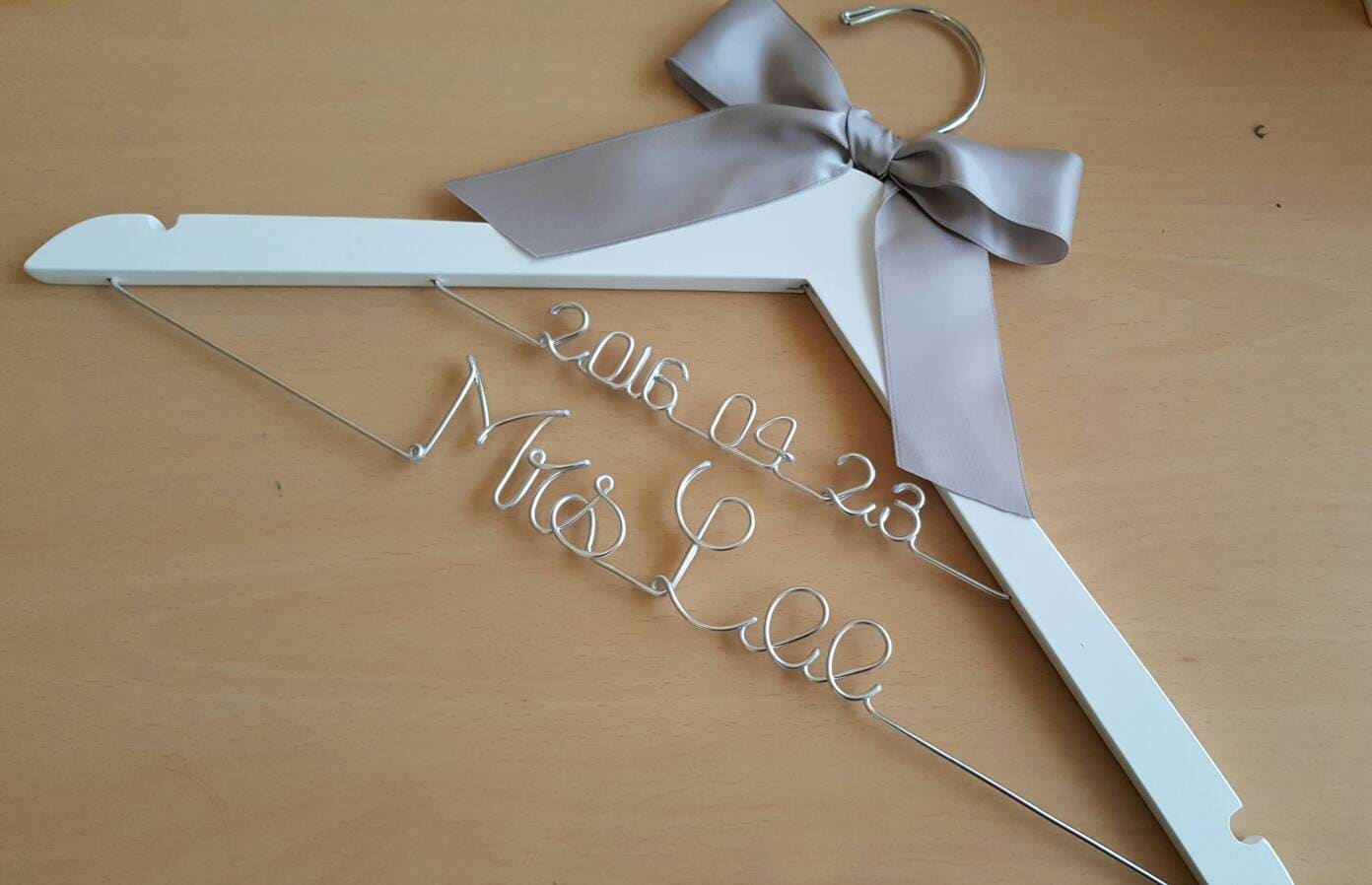 Bride hanger with special wedding date / name hanger/ 2 line bride hanger / Mrs. Hanger/ Name hanger