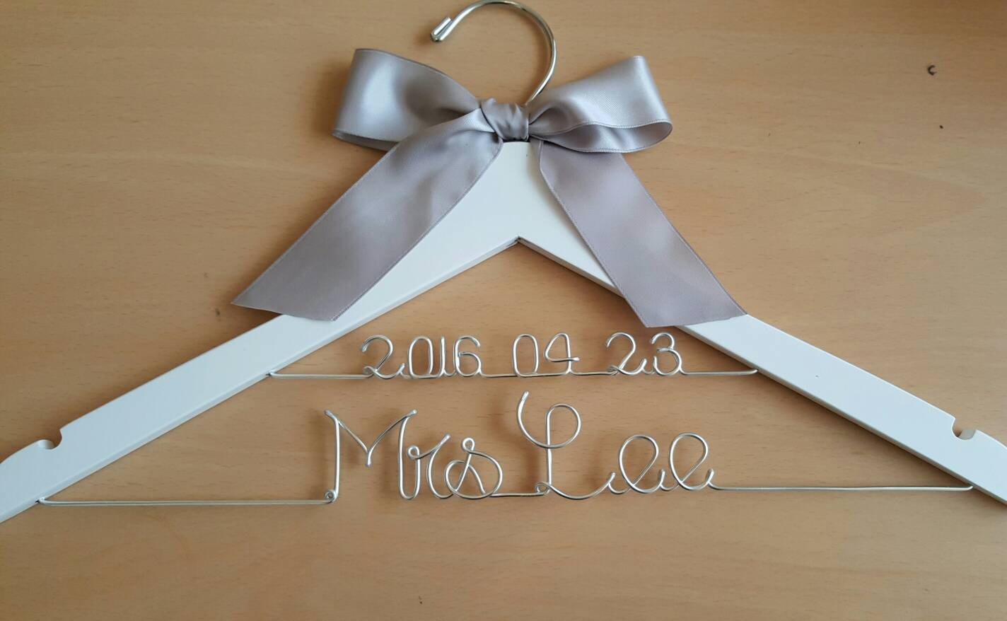 Bride hanger with special wedding date / name hanger/ 2 line bride hanger / Mrs. Hanger/ Name hanger