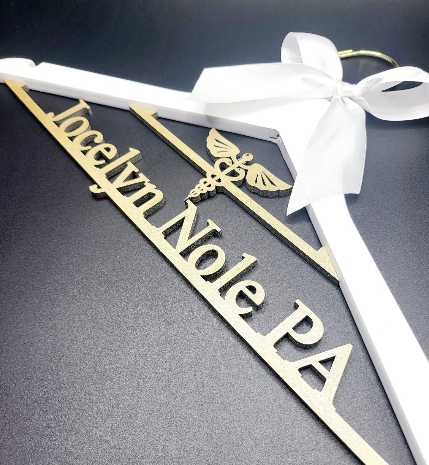 Laser Cut /Laser Engraving / Caduceus Symbol /2 Line Medical School Graduation Gifts, First White Coat Hanger , Personalized Doctor Hanger