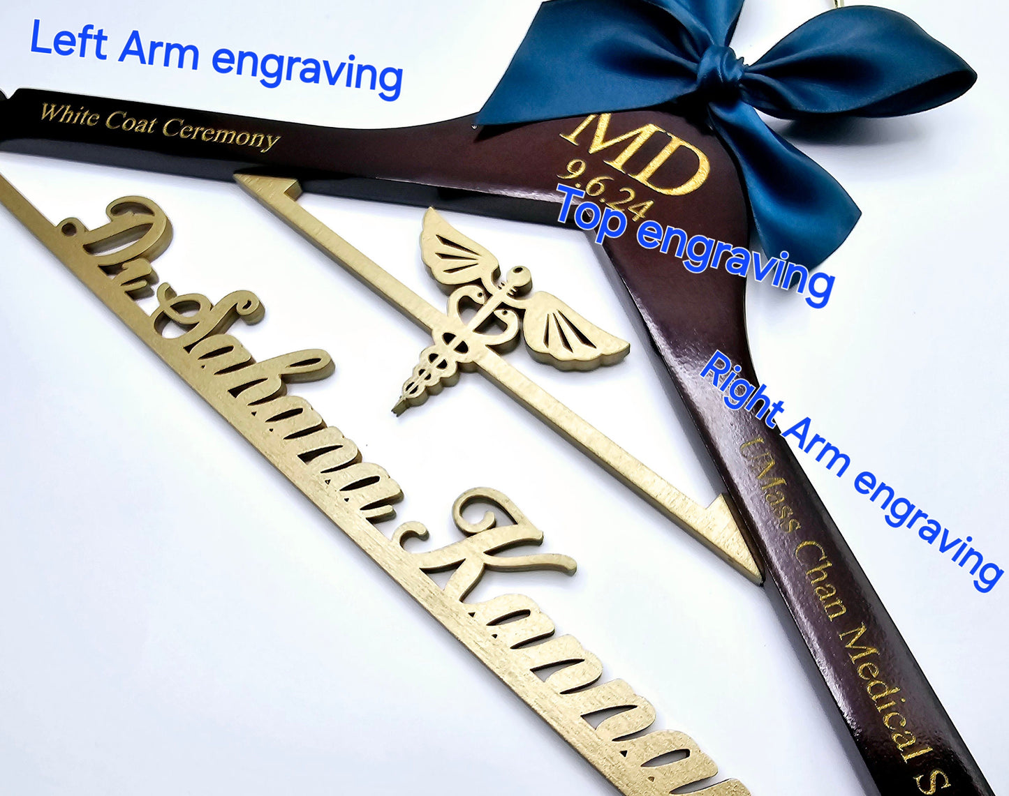 Laser Cut /Laser Engraving / Caduceus Symbol /2 Line Medical School Graduation Gifts, First White Coat Hanger , Personalized Doctor Hanger