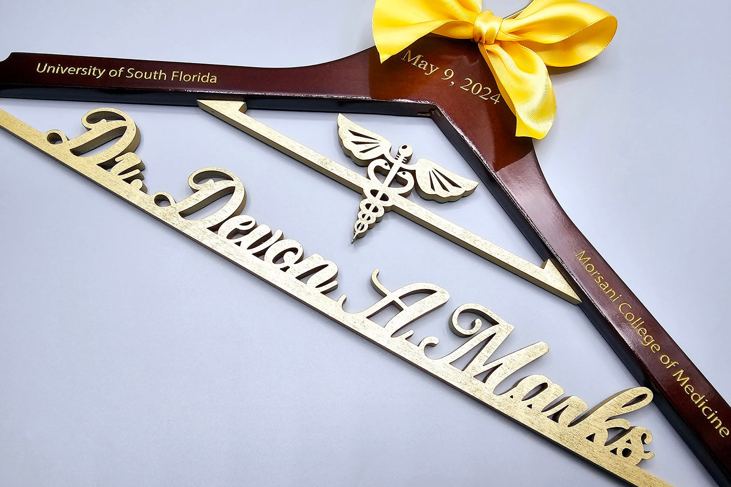 Laser Cut /Laser Engraving / Caduceus Symbol /2 Line Medical School Graduation Gifts, First White Coat Hanger , Personalized Doctor Hanger