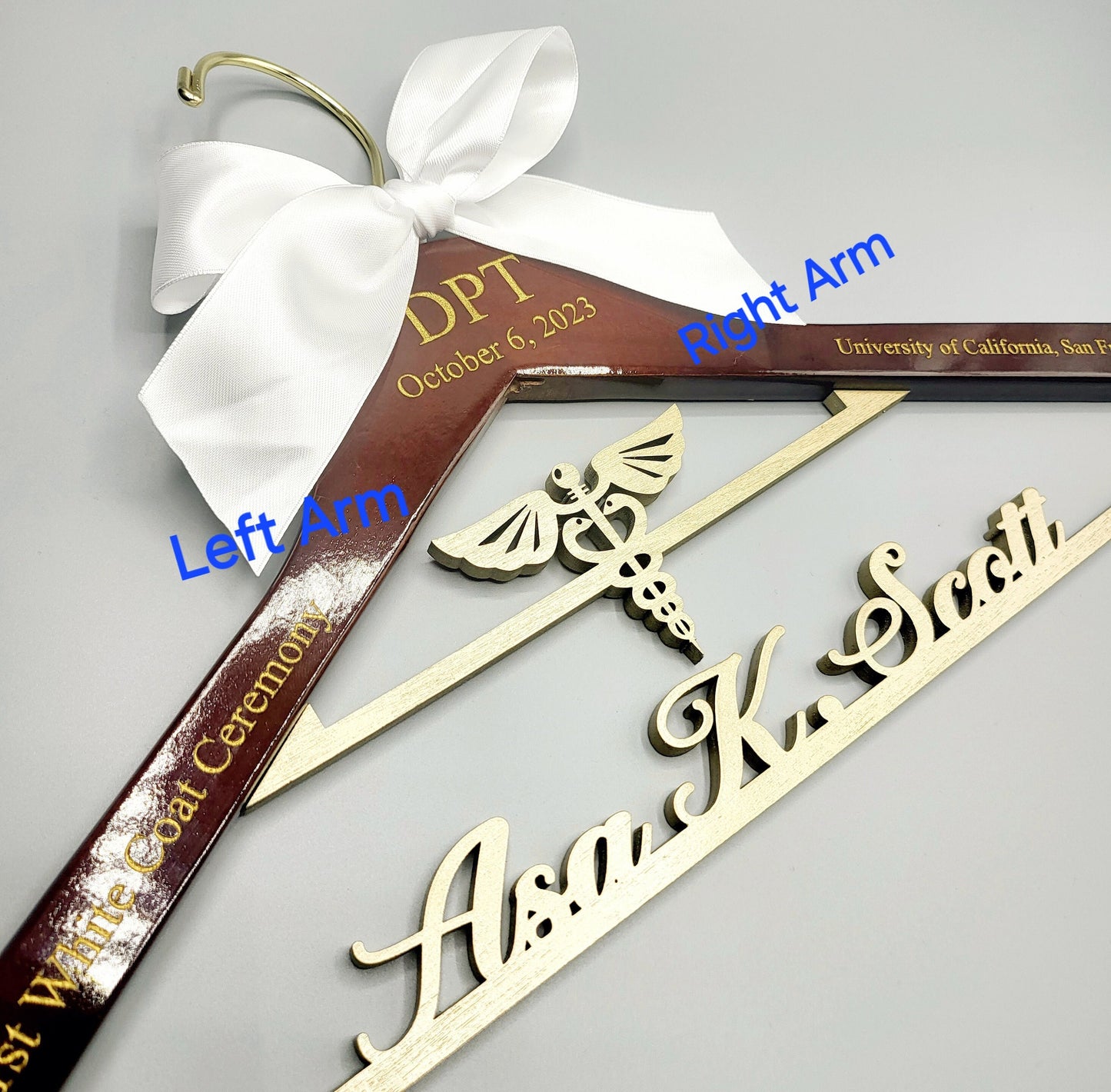 Laser Cut /Laser Engraving / Caduceus Symbol /2 Line Medical School Graduation Gifts, First White Coat Hanger , Personalized Doctor Hanger