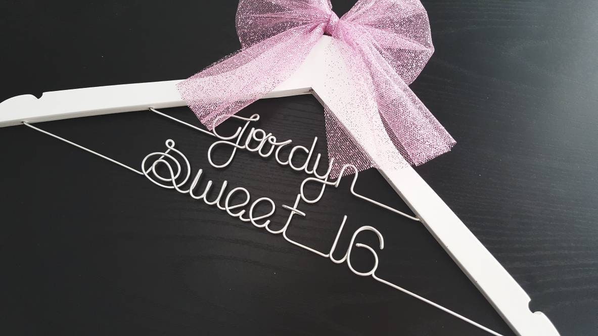 2 Line-. sweet sixteen Hanger, Name Hanger,mis quince Hanger,Personalized Hanger, 16th birthday gift, Party gift, perfect birthday gift