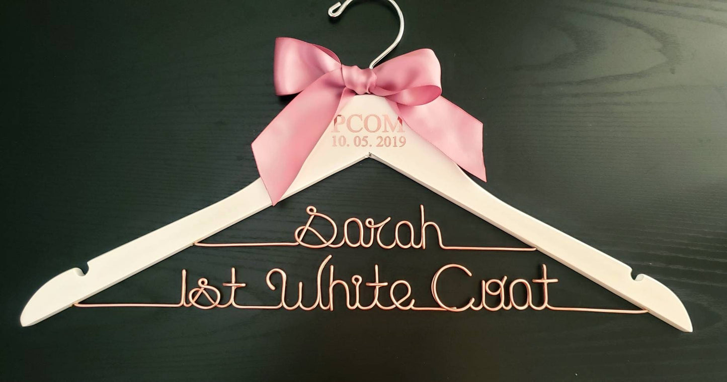 2 Line Medical School Graduation Gift, First White Coat Hanger, Doctor Hanger, Personalized doctor hanger with date and school name