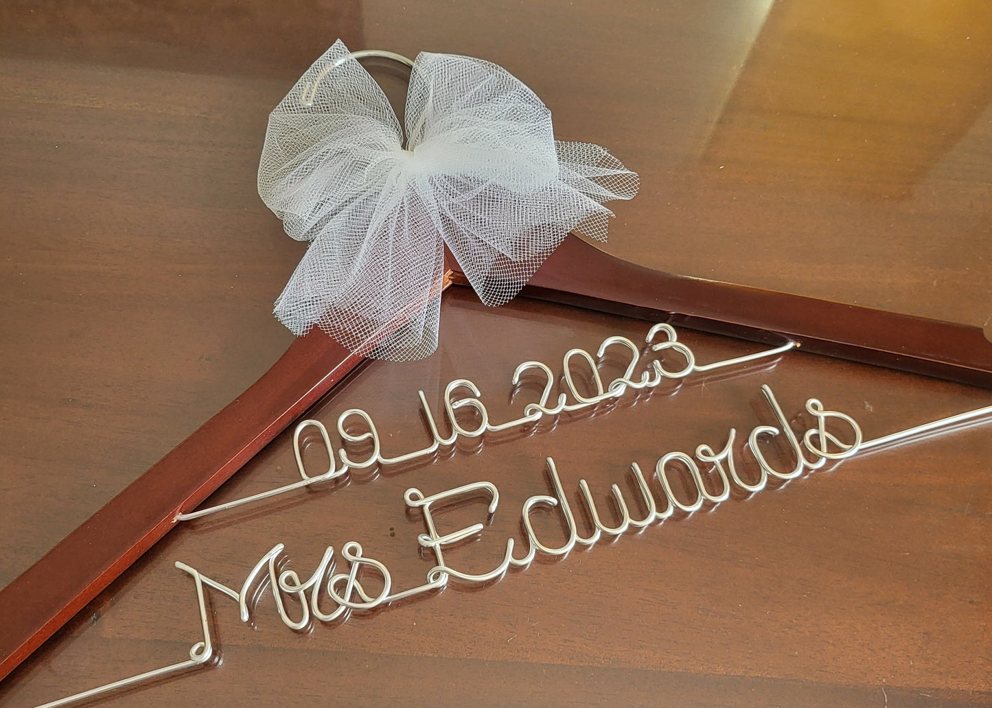 2 Line wedding hanger - Name hanger, Bride hanger, Bridal Gift hanger, mrs. hanger