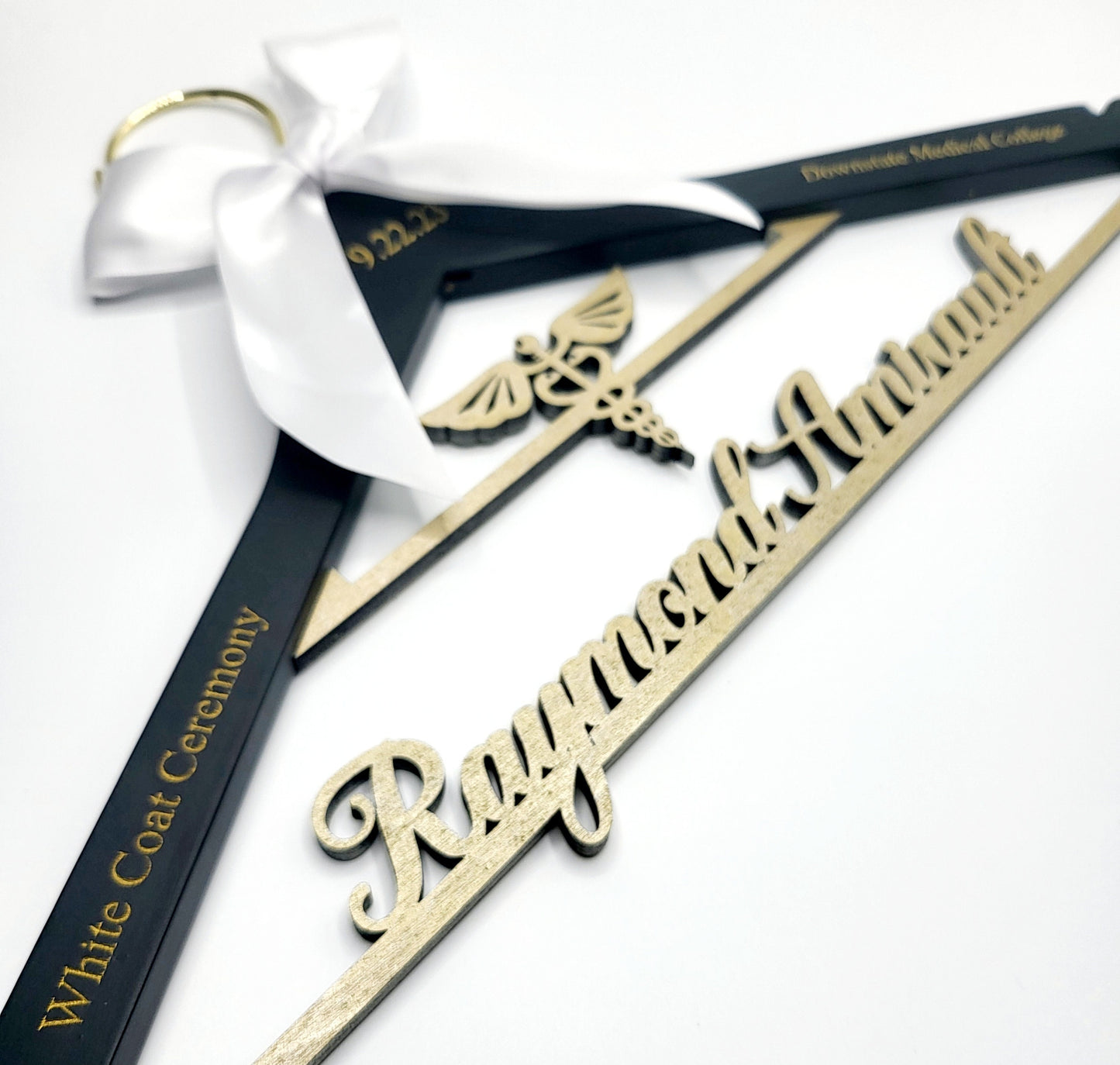 Laser Cut /Laser Engraving on ARMS / 2 Line Medical School Graduation Gifts, First White Coat Hanger , Personalized Doctor Hanger