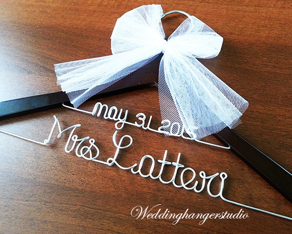 2 Line wedding hanger - Name hanger, Bride hanger, Bridal Gift hanger, mrs. hanger