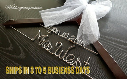 2 Line-Wedding dress Hanger with date, Name Hanger, Bride Hanger,Personalized Hanger, Bridesmaid, Bride Gift, Bridal Party gift