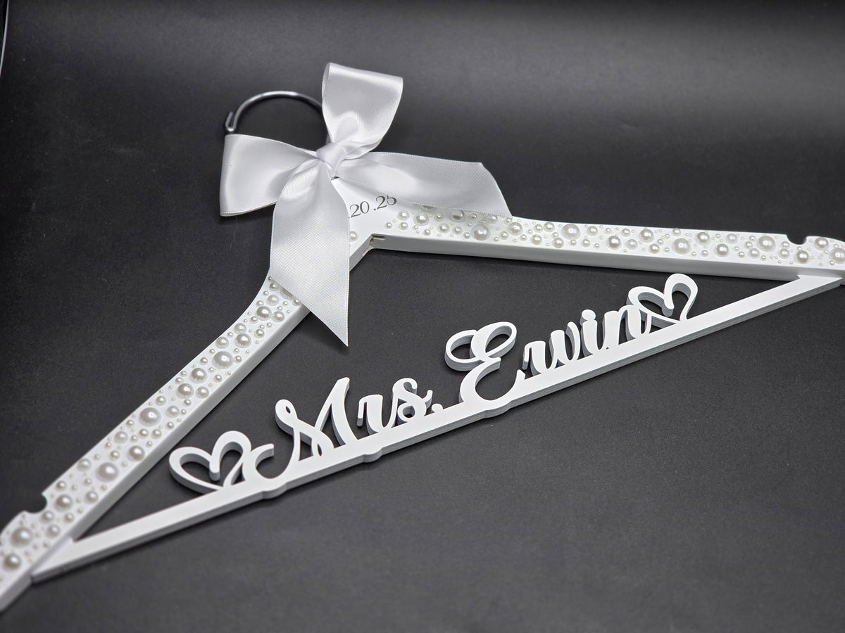 Personalized Embossed Wedding Hanger – Bride Or Bridesmaid Name, White