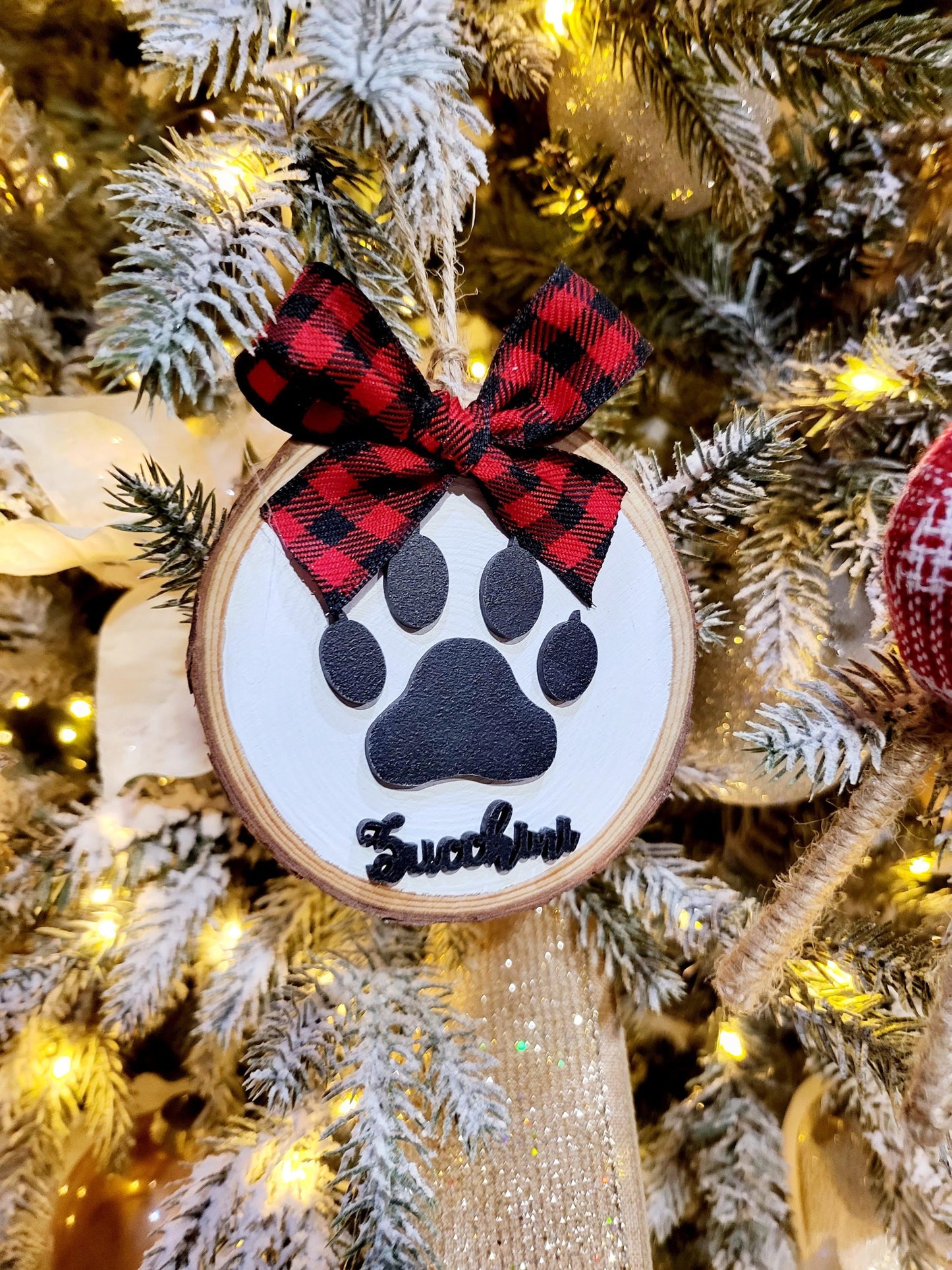 LASER CUT Personalized Ornaments for Dog  | dog paw Ornaments | Personalized Ornaments with Dog name | Christmas Gifts | Wood Slice Ornament