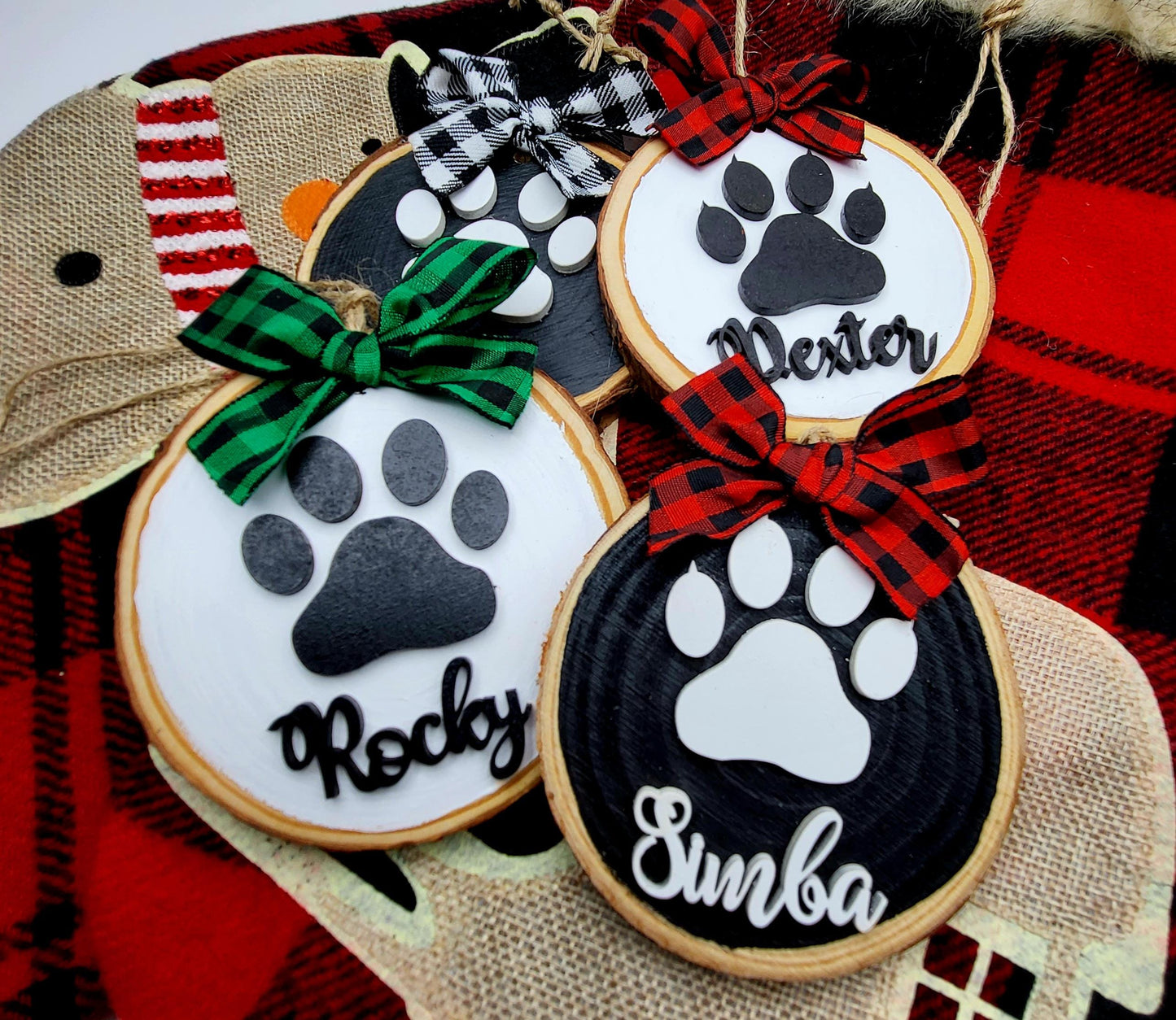 LASER CUT Personalized Ornaments for Dog  | dog paw Ornaments | Personalized Ornaments with Dog name | Christmas Gifts | Wood Slice Ornament