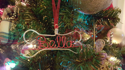 Dog Ornaments / bone name ornaments/ Christmas gift / ornament / home decor / Christmas tree decor / holiday gift / name wire