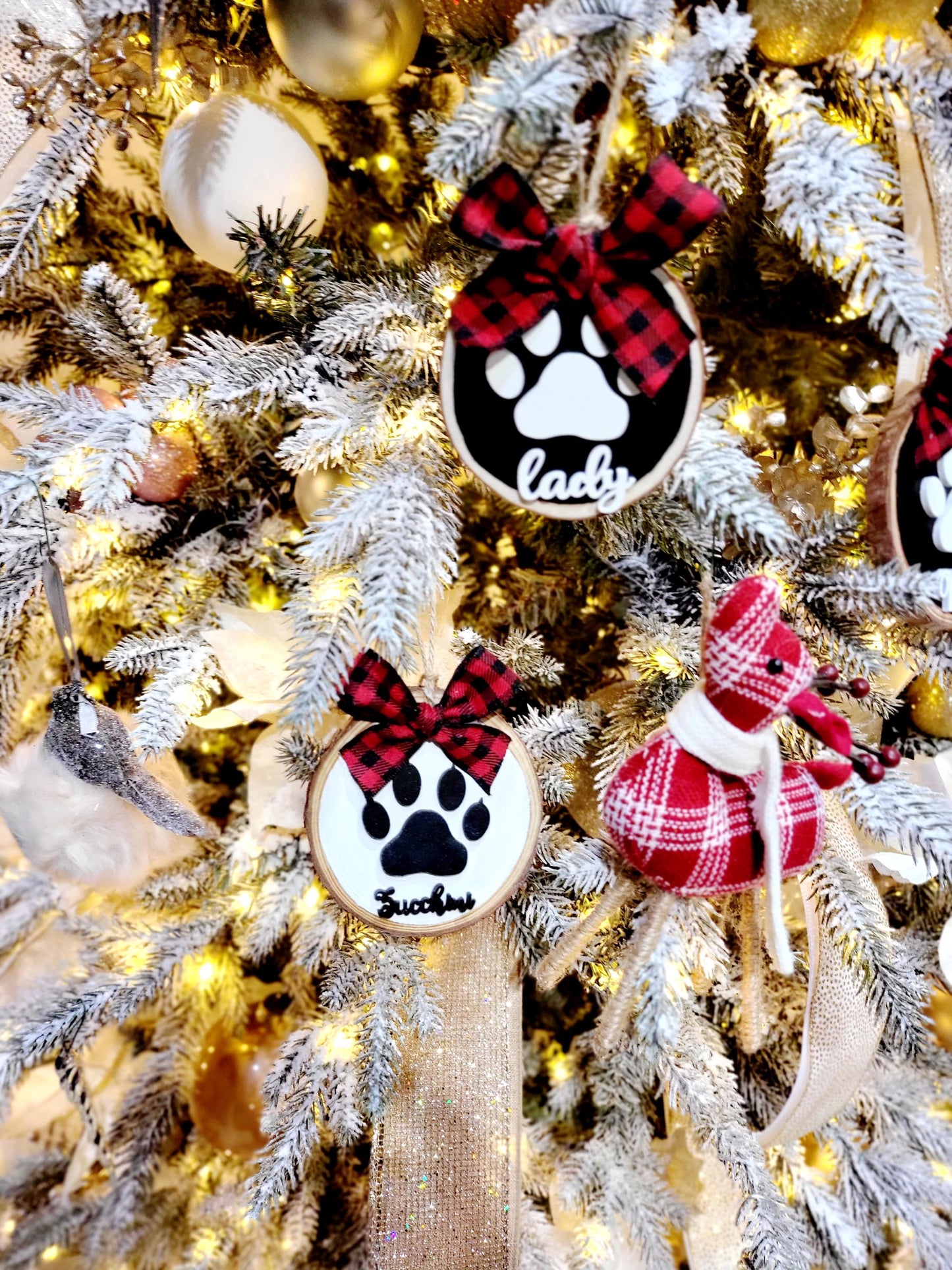 LASER CUT Personalized Ornaments for Dog  | dog paw Ornaments | Personalized Ornaments with Dog name | Christmas Gifts | Wood Slice Ornament