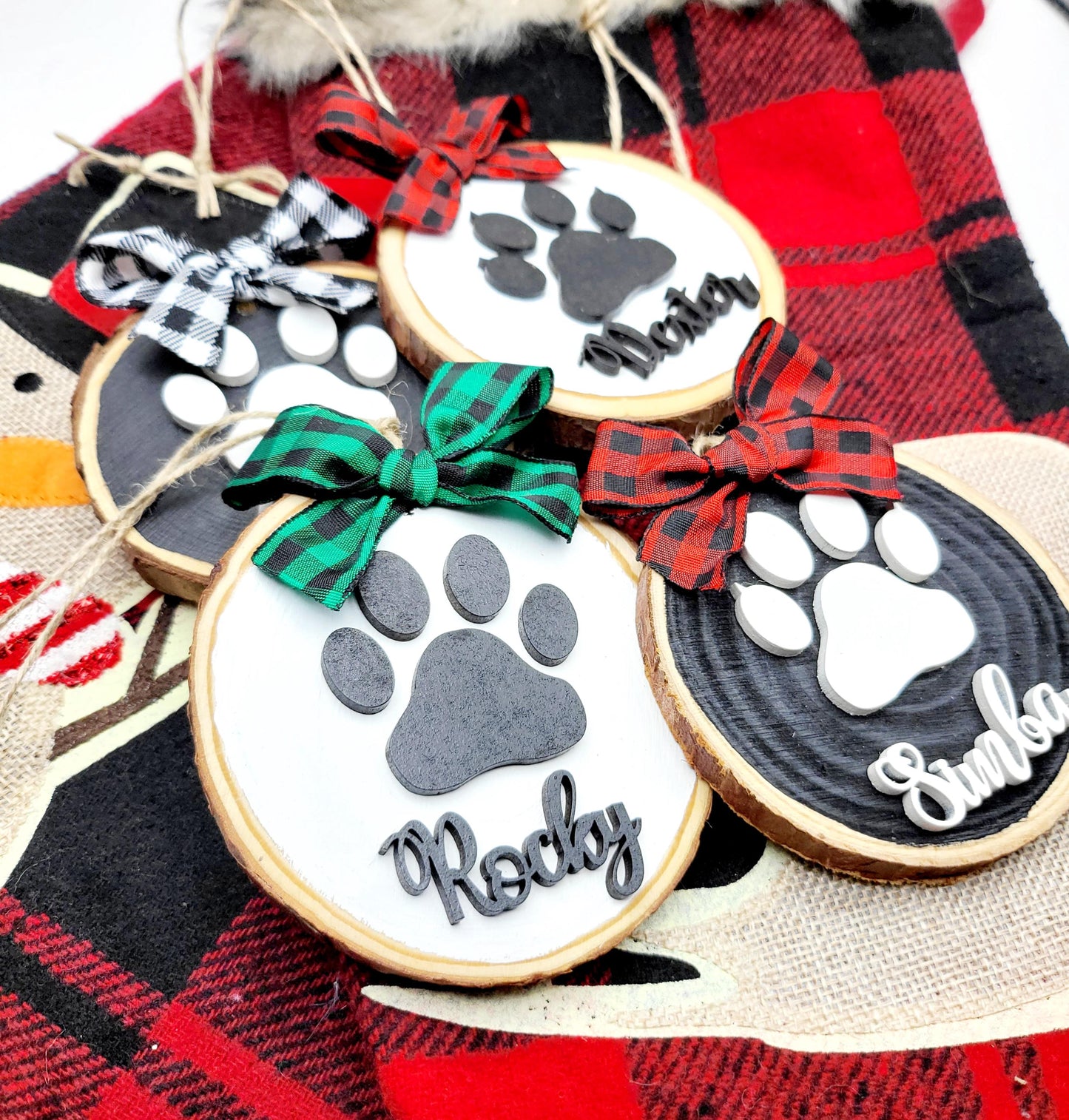 LASER CUT Personalized Ornaments for Dog  | dog paw Ornaments | Personalized Ornaments with Dog name | Christmas Gifts | Wood Slice Ornament