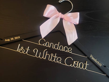 2 Line  Medical School Graduation Gift, First White Coat Hanger, Doctor Hanger, Personalized doctor hanger with date and school name