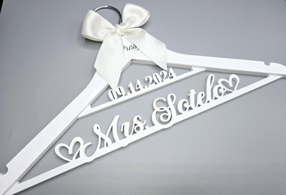 2 line Laser Cut with Engrave/ Wedding Dress Hanger/Bride Hanger/Wedding Hanger/ Bridesmaid Hanger/Personalized Bridal Gift/Wedding gift