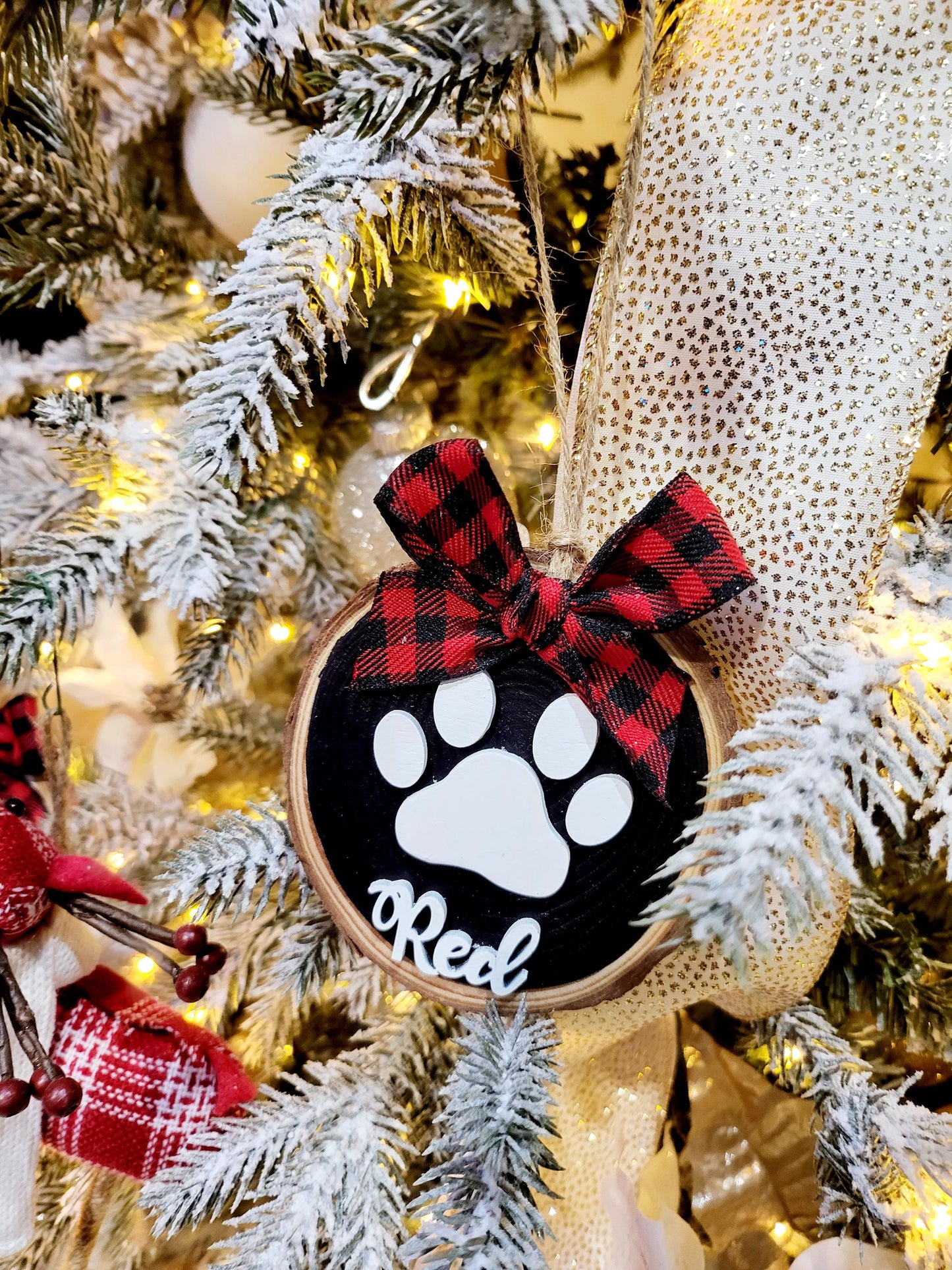 LASER CUT Personalized Ornaments for Dog  | dog paw Ornaments | Personalized Ornaments with Dog name | Christmas Gifts | Wood Slice Ornament