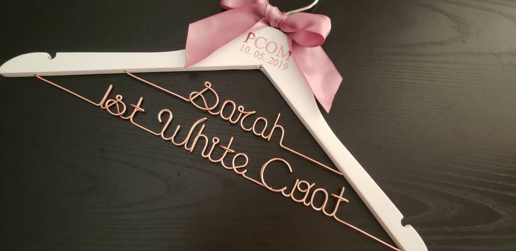 2 Line  Medical School Graduation Gift, First White Coat Hanger, Doctor Hanger, Personalized doctor hanger