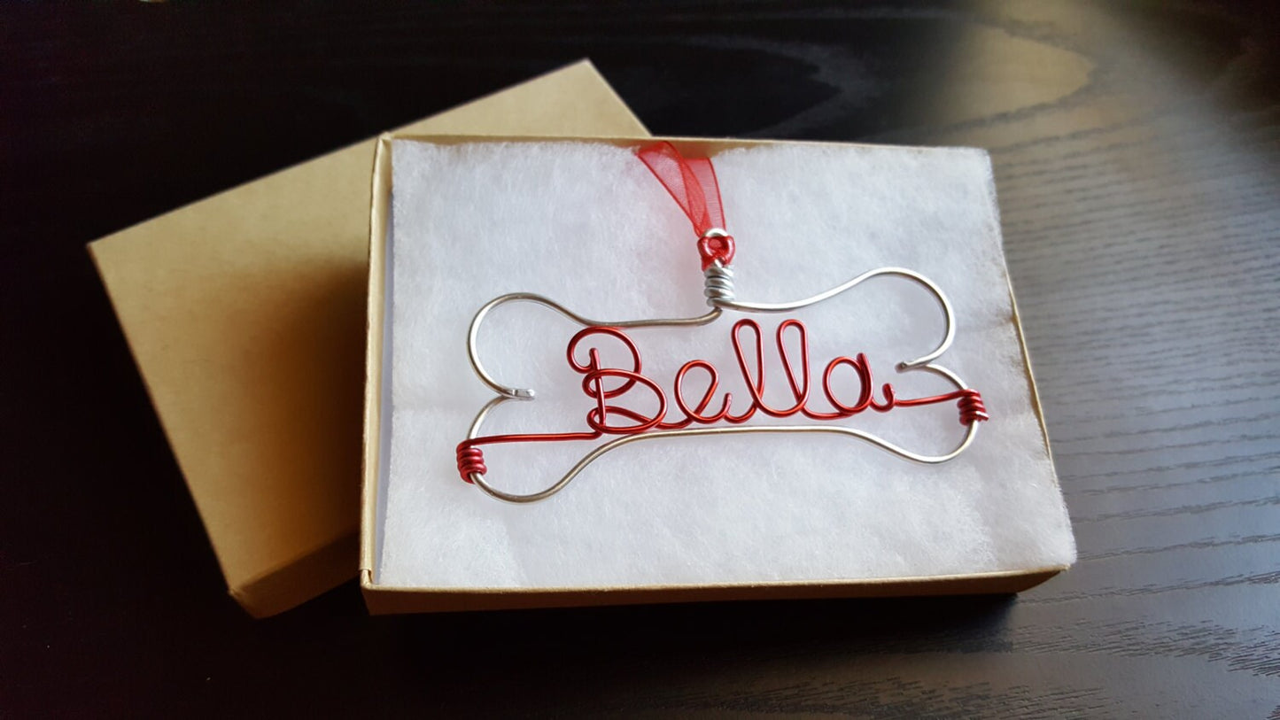 Dog Ornaments / bone name ornaments/ Christmas gift / ornament / home decor / Christmas tree decor / holiday gift / name wire
