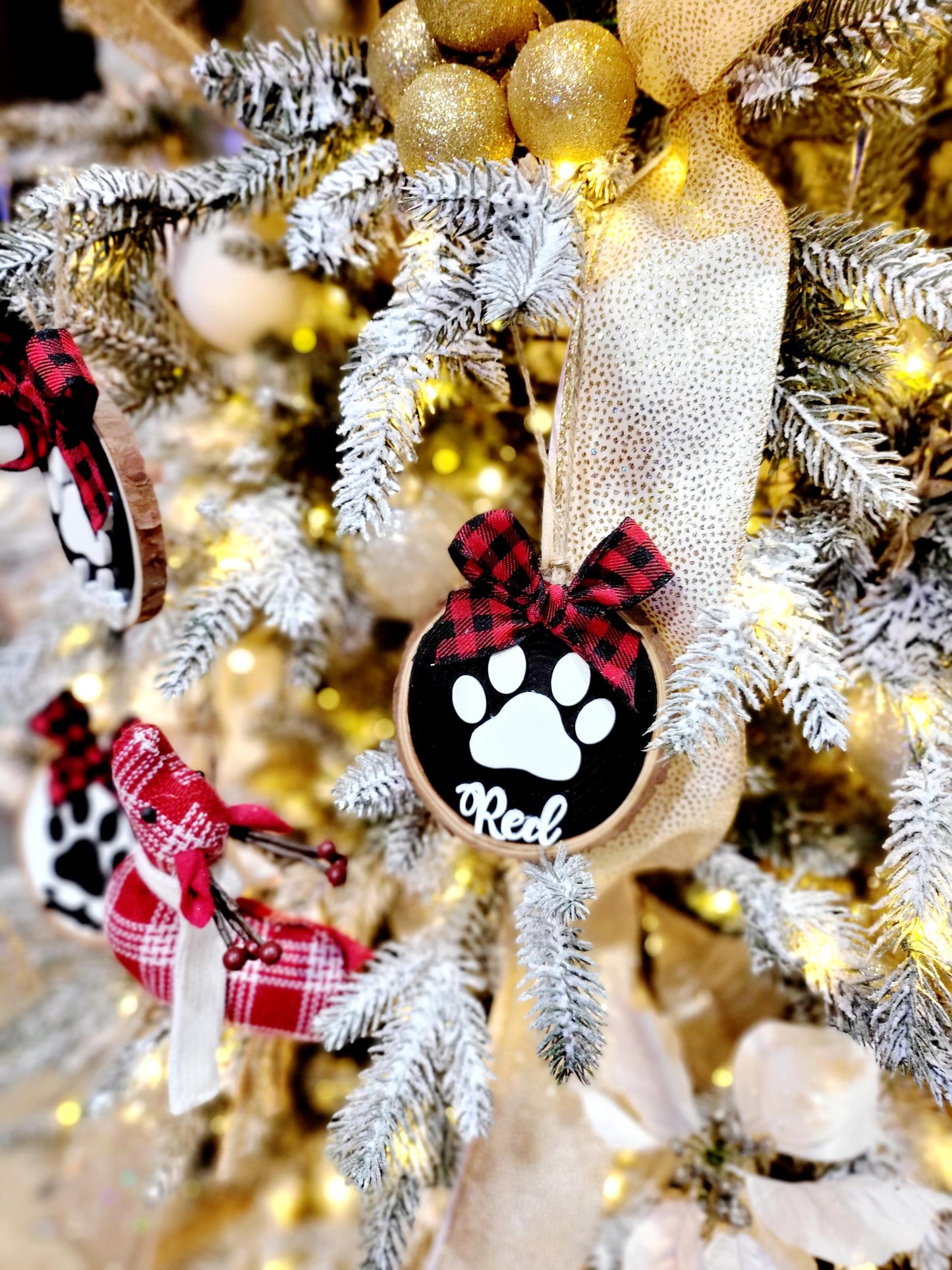 LASER CUT Personalized Ornaments for Dog  | dog paw Ornaments | Personalized Ornaments with Dog name | Christmas Gifts | Wood Slice Ornament