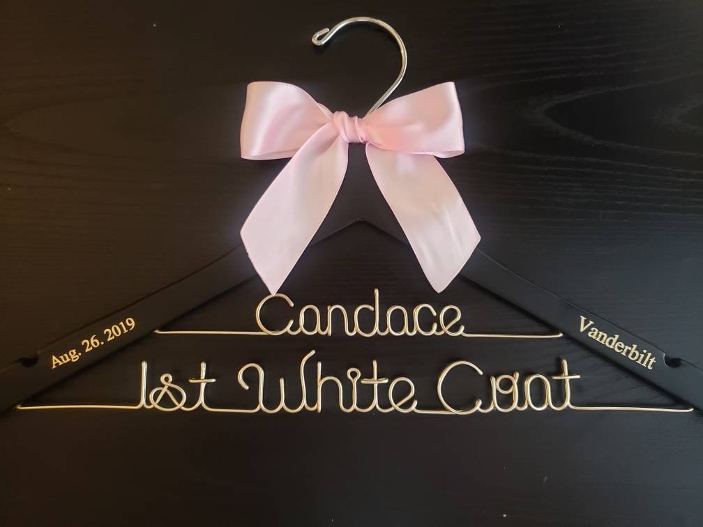 2 Line  Medical School Graduation Gift, First White Coat Hanger, Doctor Hanger, Personalized doctor hanger with date and school name