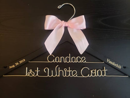 2 Line  Medical School Graduation Gift, First White Coat Hanger, Doctor Hanger, Personalized doctor hanger with date and school name