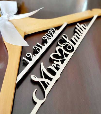 2 line Laser Cut with Engrave/ Wedding Dress Hanger/Bride Hanger/Wedding Hanger/ Bridesmaid Hanger/Personalized Bridal Gift/Wedding gift