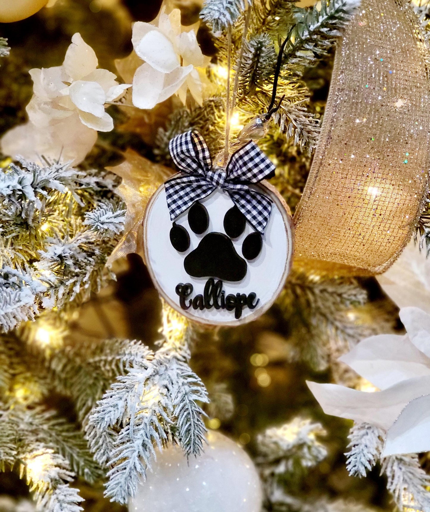 LASER CUT Personalized Ornaments for Dog  | dog paw Ornaments | Personalized Ornaments with Dog name | Christmas Gifts | Wood Slice Ornament