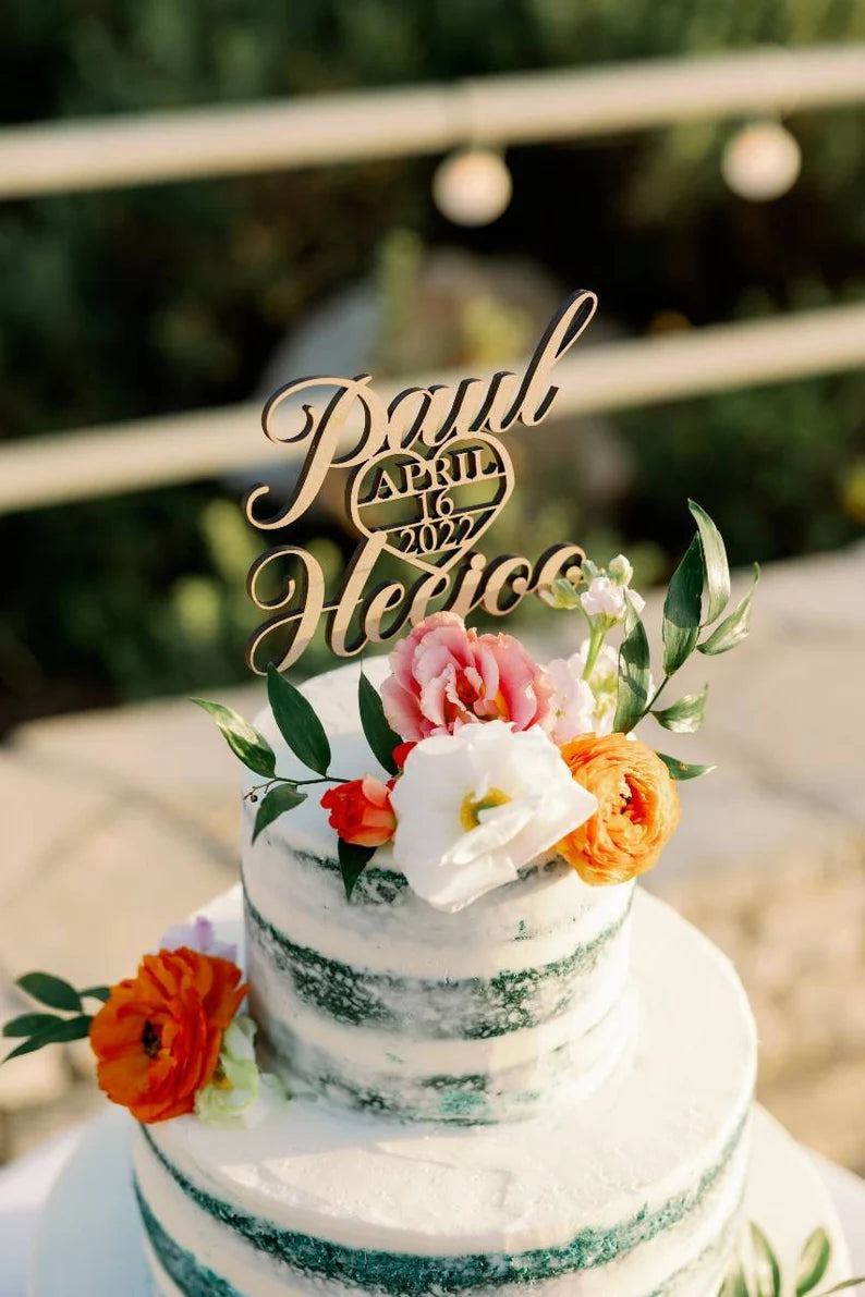 Rustic wood cake topper personalized for any special occasion