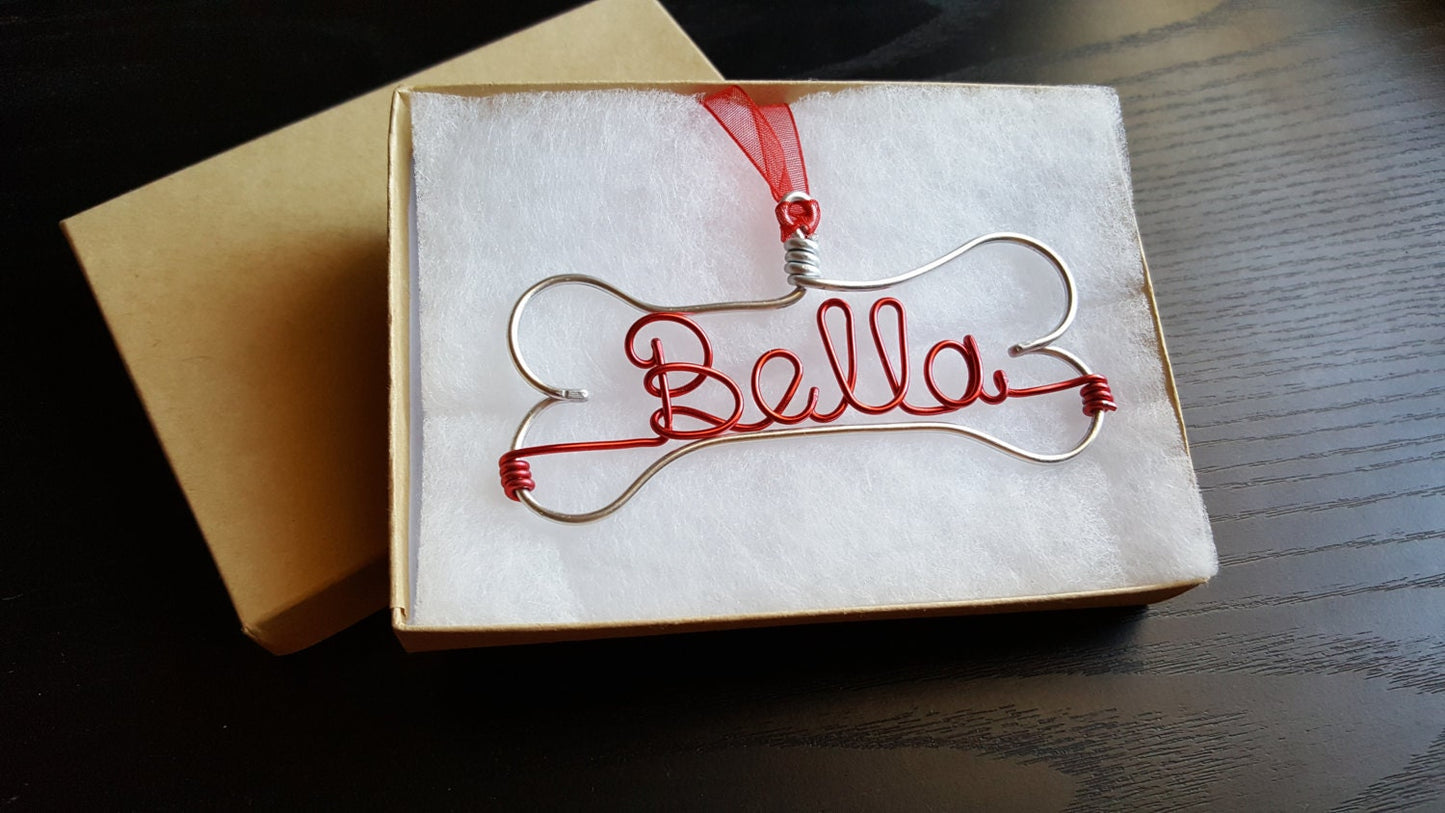 Ships in 1-3 days / Personalized ornament for pet/ Handmade Wire Bone / Wire Pet's Name Ornament / Dog Ornament / Dog Christmas Gift