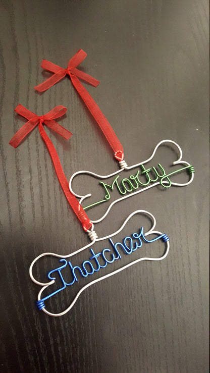 Ships in 1-3 days / Personalized ornament for pet/ Handmade Wire Bone / Wire Pet's Name Ornament / Dog Ornament / Dog Christmas Gift