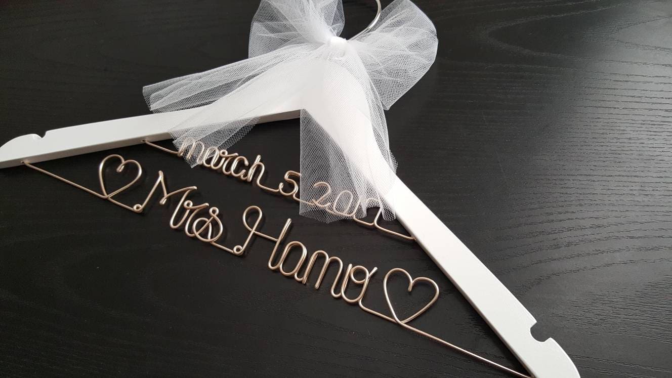 White 2 line wedding hanger / MRS Hanger/ Wedding dress hanger/ Bride hanger