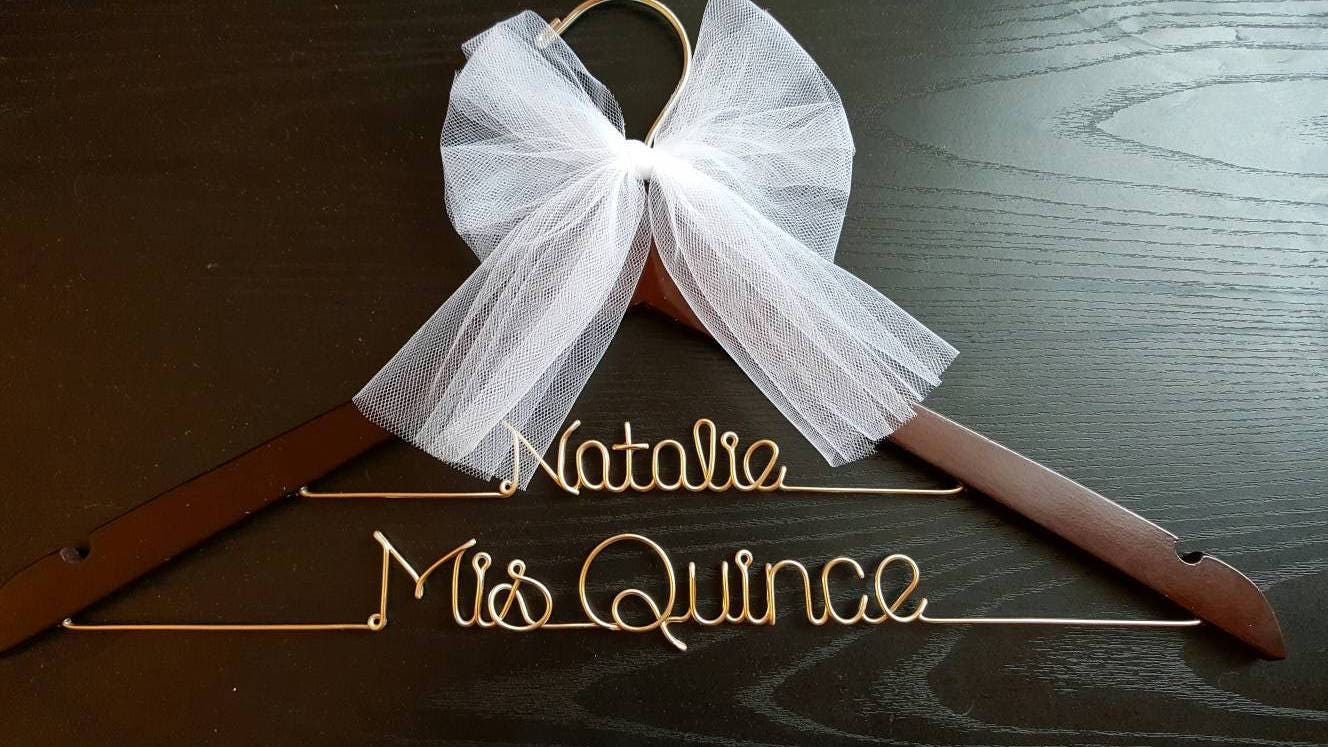 SHIPS IN 1 DAY/ 2 Line-Mis Quince Hanger, Name Hanger,mis quince Hanger,Personalized Hanger, 16th birthday gift, Party gift
