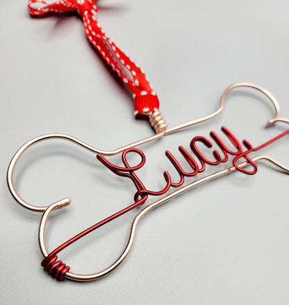Ships in 1-3 days / Personalized ornament for pet/ Handmade Wire Bone / Wire Pet's Name Ornament / Dog Ornament / Dog Christmas Gift