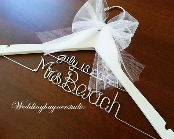White 2 line wedding hanger / MRS Hanger/ Wedding dress hanger/ Bride hanger