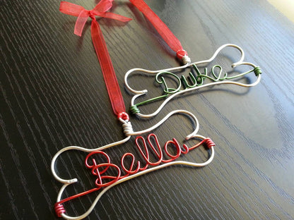 Ships in 1-3 days / Personalized ornament for pet/ Handmade Wire Bone / Wire Pet's Name Ornament / Dog Ornament / Dog Christmas Gift