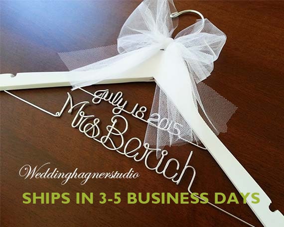 White 2 line wedding hanger / MRS Hanger/ Wedding dress hanger/ Bride hanger