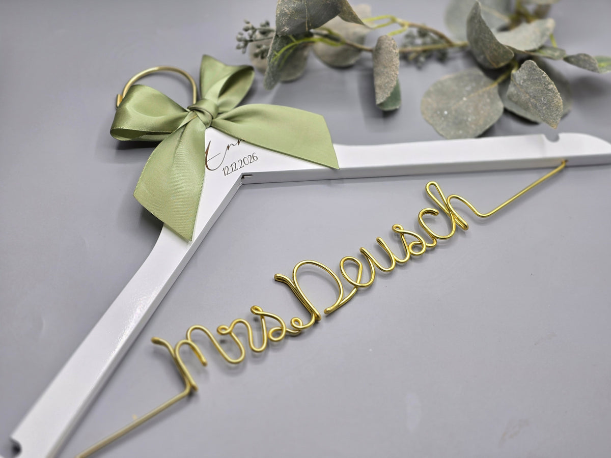 Scriot font wired name wedding hanger with date and first name laser engraved